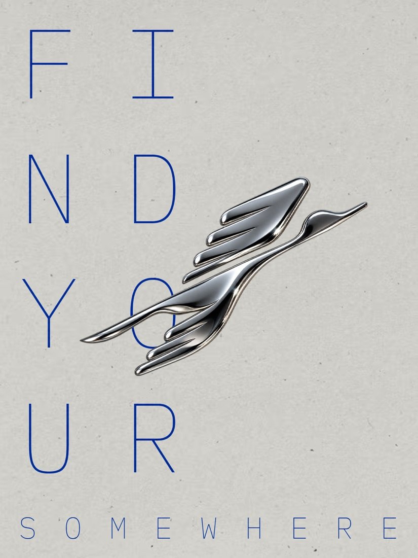 Forge Destinations — chrome bird over 'Find your somewhere'