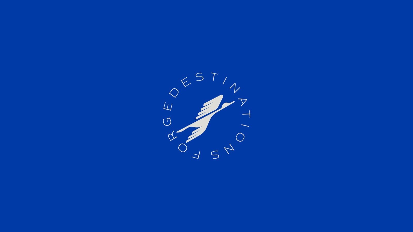 Forge Destinations — circular emblem on brand blue